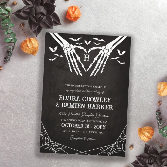 Invitación Bodas de Halloween góticas con murciélagos negros  (Subido por el creador)