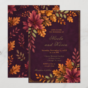 Invitación Bodas de Hojas de Otoño Ciruela Profunda