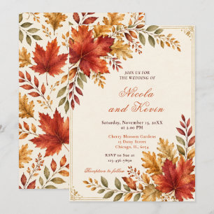 Invitación Bodas de Hojas de Otoño Crema