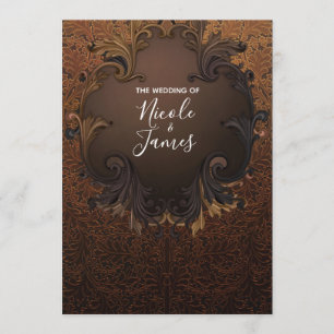 Invitación Bodas de hojas ornamentales doradas de otoño vinta