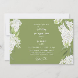 Invitación Bodas de Hortensias Blancas Verde Musgo