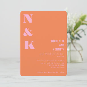 Invitación Bodas de iniciales de monograma rosa naranja moder
