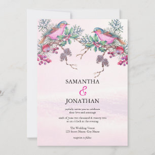 Invitación Bodas de Invierno con Acuarela de Pinos y Bayas