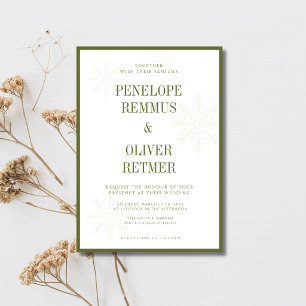 Invitación Bodas de Invierno Copos de Nieve Verde Oliva Old M