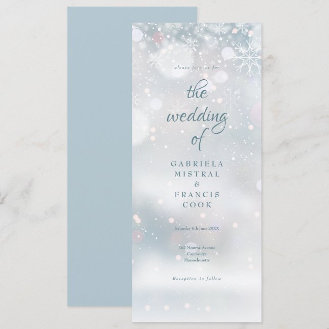 Invitación Bodas de invierno de copos de nieve elegantes (Anverso / Reverso)