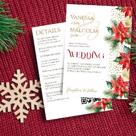 Invitación Bodas de invierno de poinsettia dorado todo en una