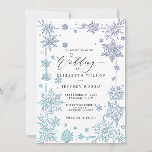 Invitación Bodas de invierno Elegantes copos de nieve azules
