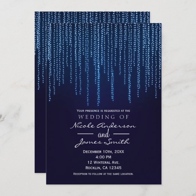 Invitación Bodas de Invierno Luces de Cadena Elegantes de Des (Anverso / Reverso)