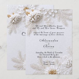 Invitación Bodas de Invierno Piñas Doradas Ramas de Pino