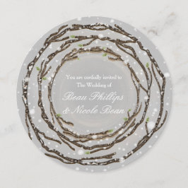Invitación Bodas de invierno rústicas ramas y nieve de campo