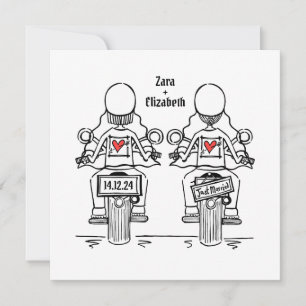 Invitación Bodas de lesbianas personalizadas en moto de dos n