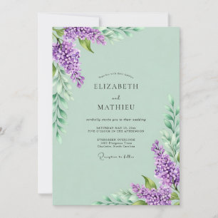 Invitación Bodas de Lila Pintorescas en Verde Menta
