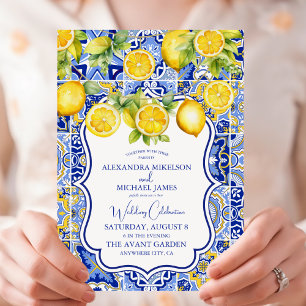 Invitación Bodas de limones con azulejos azules