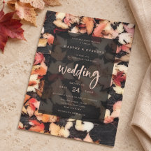 Bodas de Madera Oscura Rústica de Hojas de Otoño