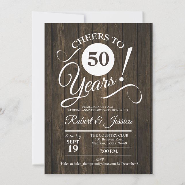Invitación Bodas de madera rústicas 50 aniversario con patrón (Anverso)