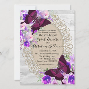 Invitación Bodas de Mariposas de Encaje de Madera Blanca
