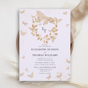 Invitación Bodas de Mariposas de Oro Lavanda Cresta de Eucali