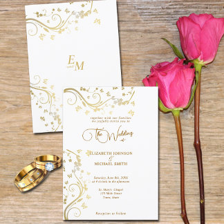 Invitación Bodas de Mariposas de Vides de Oro Elegantes 