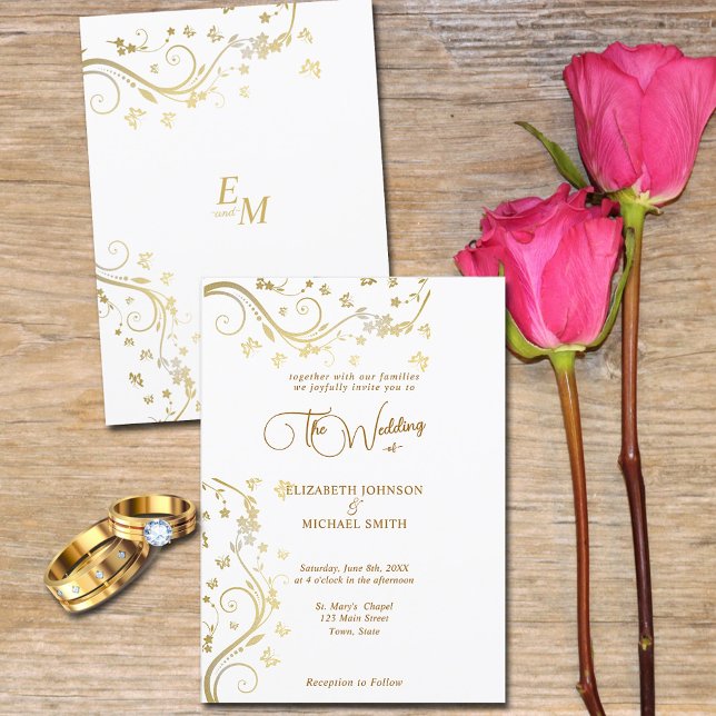 Invitación Bodas de Mariposas de Vides de Oro Elegantes  (Subido por el creador)