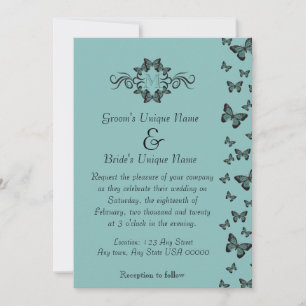 Invitación Bodas de Mariposas Esmeralda con Monograma