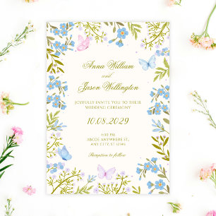 Invitación Bodas de mariposas florales azules