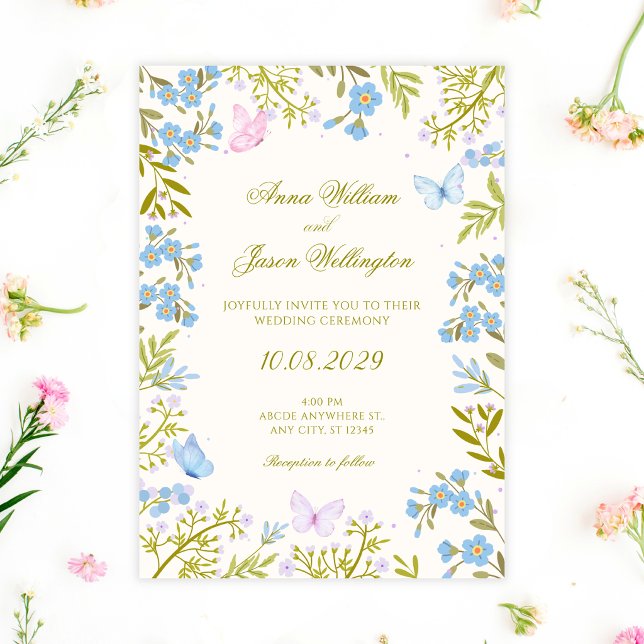 Invitación Bodas de mariposas florales azules (Subido por el creador)