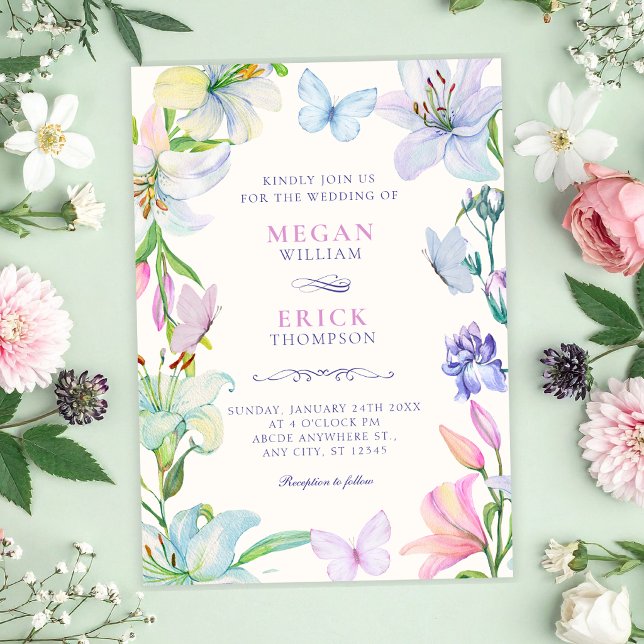 Invitación Bodas de mariposas florales estéticas (Subido por el creador)