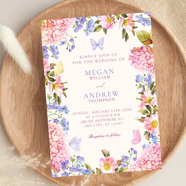 Invitación Bodas de mariposas florales moradas rosadas (Subido por el creador)