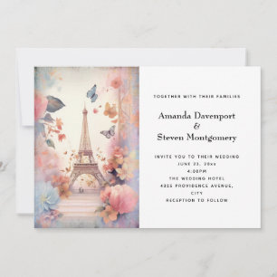 Invitación Bodas de Mariposas y Flores de la Torre Eiffel