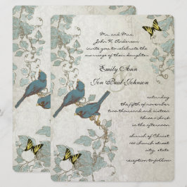 Invitación Bodas de Mariposas y Pájaros Amarillos Azules Plat