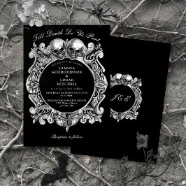 Invitación Bodas de monograma de calaveras góticas hasta la m