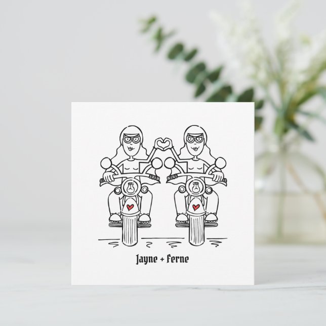 Invitación Bodas de Motocicleta Biker Personalizadas para Dos (Anverso de pie)