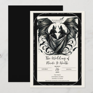 Invitación Bodas de Murciélagos de Amor Gótico de Crema Negra