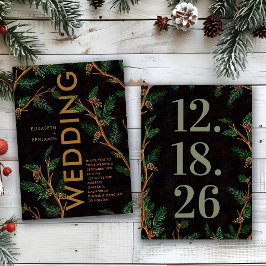 Invitación Bodas de Navidad con bayas de acebo rústicas moder