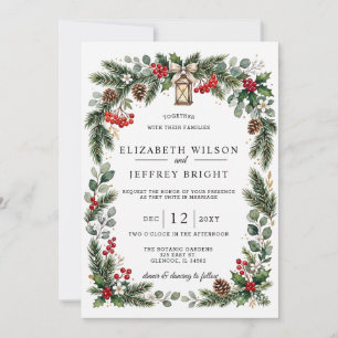 Invitación Bodas de Navidad de Invierno con Bayas de Pino Rús