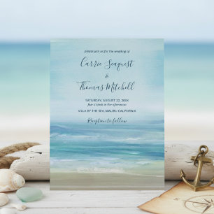 Invitación Bodas de olas de playa azul costera