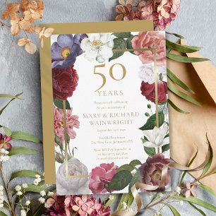 Invitación Bodas de Oro, 50º Aniversario de Boda, Rosas Count