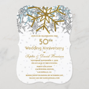 Invitación Bodas de Oro 50 Aniversario Copos de Nieve Plata I