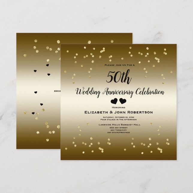 Invitación Bodas de Oro 50 Aniversario de Boda Confeti Elegan (Anverso / Reverso)