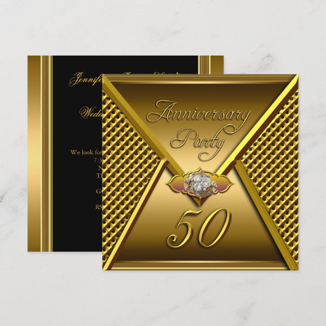 Invitación Bodas de Oro 50 Aniversario Elegante Oro (Anverso / Reverso)