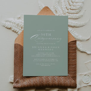Invitación Bodas de oro con caligrafía en verde y blanco 50º