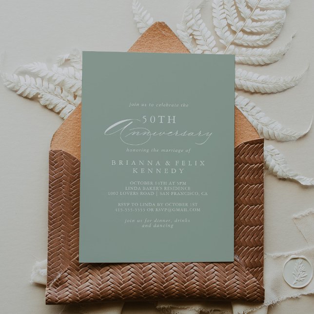 Invitación Bodas de oro con caligrafía en verde y blanco 50º  (Subido por el creador)