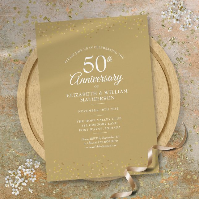 Invitación Bodas de oro Confetti de polvo de oro (50th Anniversary Wedding Gold Dust Confetti Invitation)
