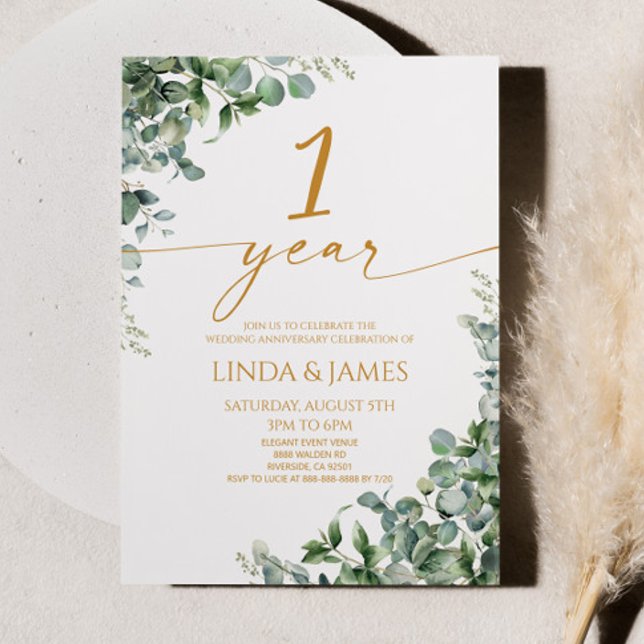 Invitación Bodas de Oro Eucalipto Verde 1er Aniversario de Bo (Subido por el creador)