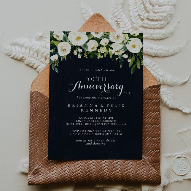 Invitación Bodas de Oro Floral Verde Blanco 50 Aniversario  (Subido por el creador)