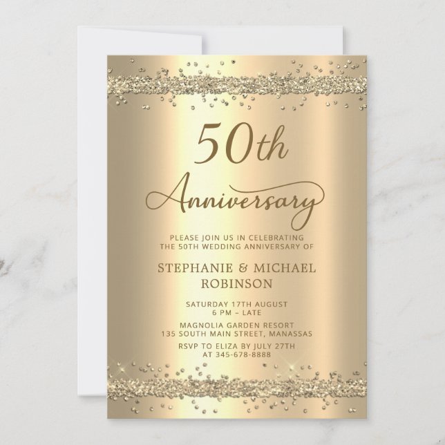 Invitación Bodas de Oro Glitter 50 Aniversario de Boda (Anverso)