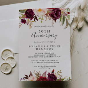 Invitación Bodas de Oro Rústicas Boho Florales 50 Aniversario