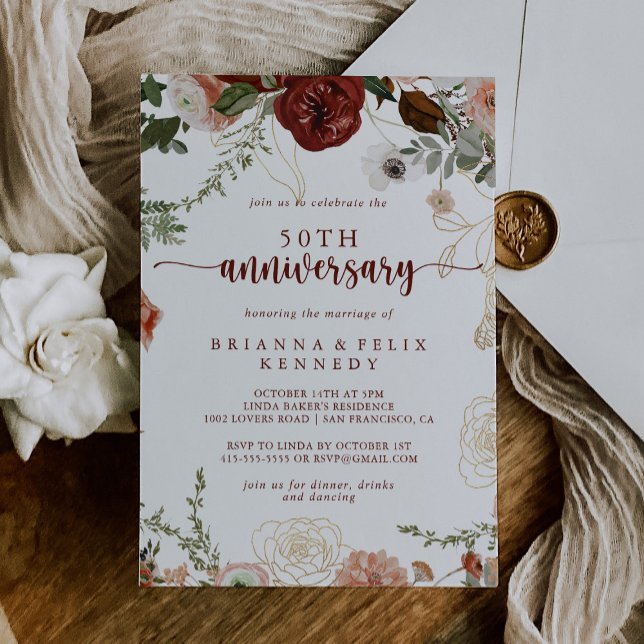 Invitación Bodas de Oro Rústicas Florales 50º Aniversario de  (Subido por el creador)