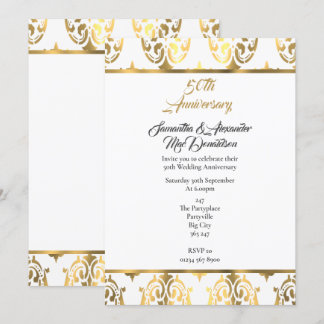 Invitación Bodas de oro y damasco blanco 50 aniversario de bo