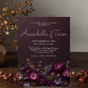 Invitación Bodas de Otoño con Flores Silvestres Oscuras y Flo